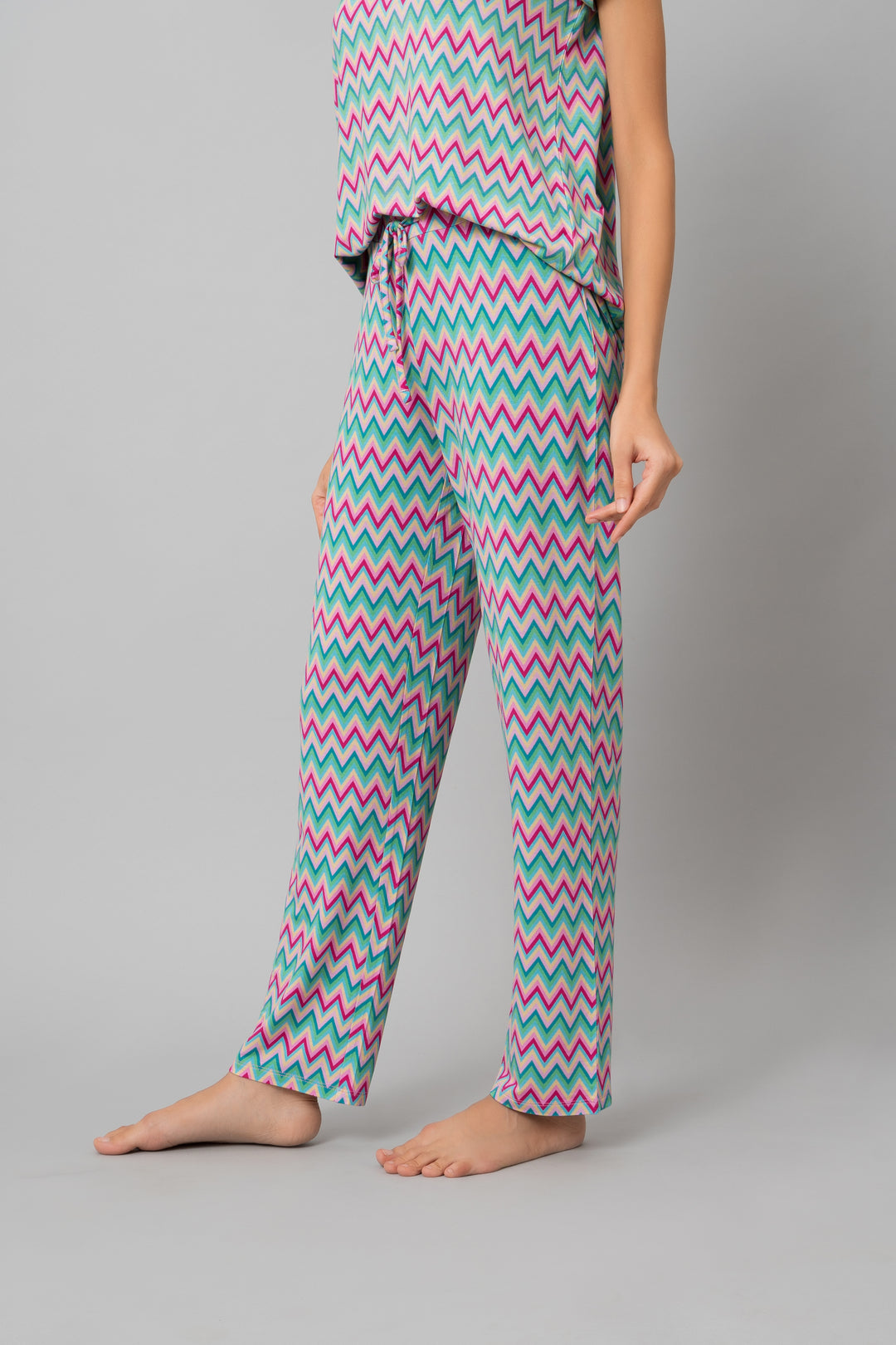 Candy Stripes Pajama Set featuring colorful zigzag pattern and comfortable fit.