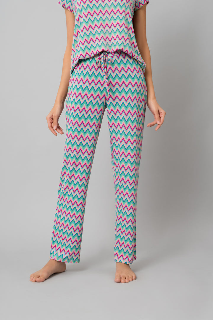 Candy Stripes Pajama Set in vibrant zigzag pattern for comfortable lounging.