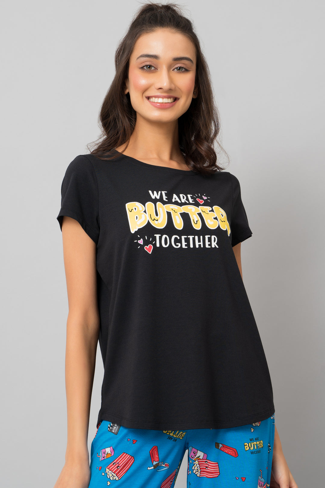 Butter Together Capri Set featuring playful graphic tee and vibrant pants.