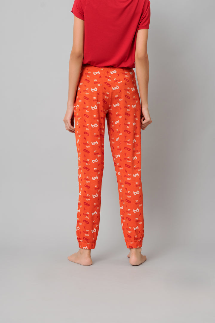 Frenzy Bolt Pajama Set featuring vibrant red and orange patterns.