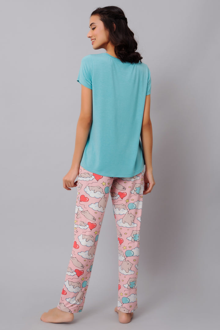 Hibernation Mode Pajama Set featuring cute cloud and bear print.