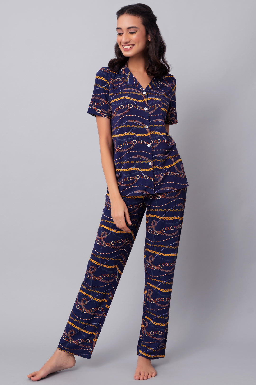 Linked Chains Pajama Set featuring stylish chain print design.