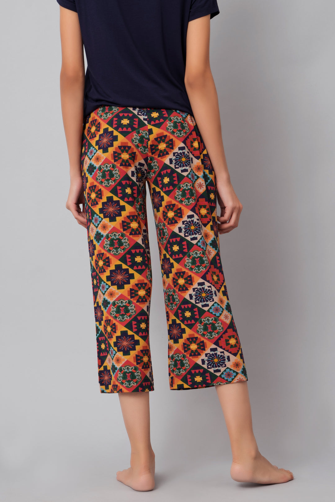 Floral Aztec Capri Set - XL, vibrant patterned pants for casual wear.