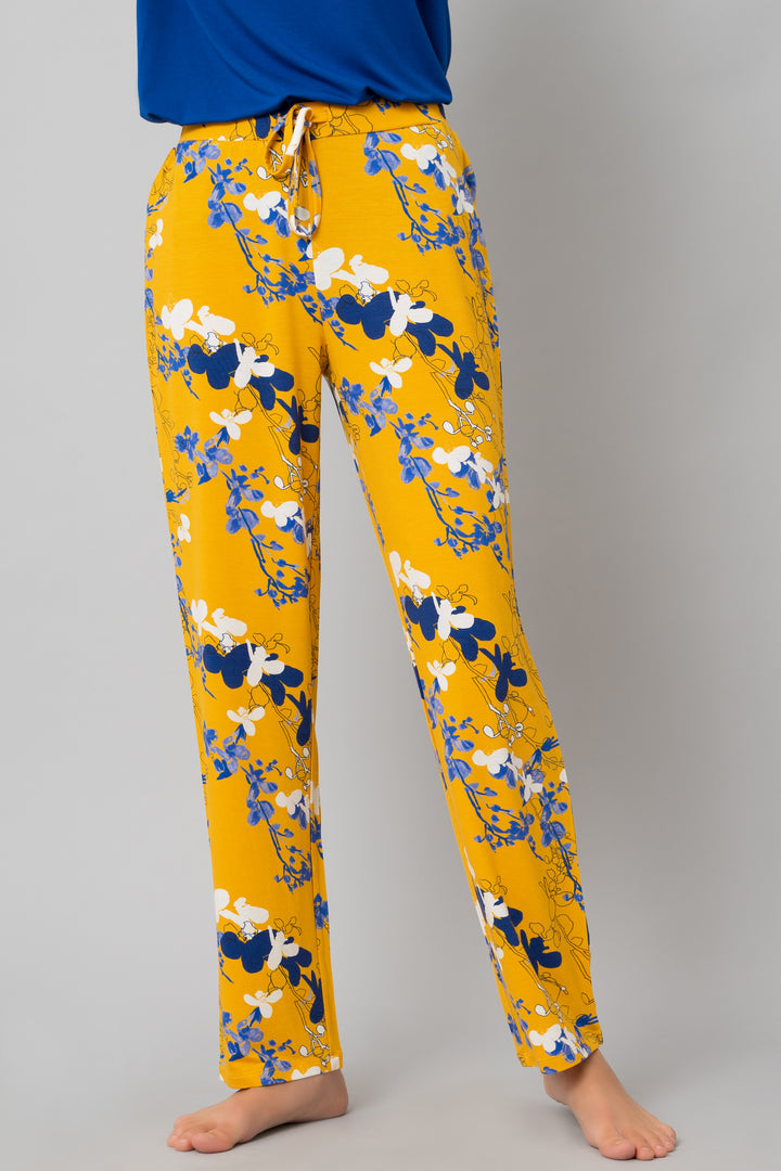 Floral Love Pajama Set with vibrant yellow floral pattern.