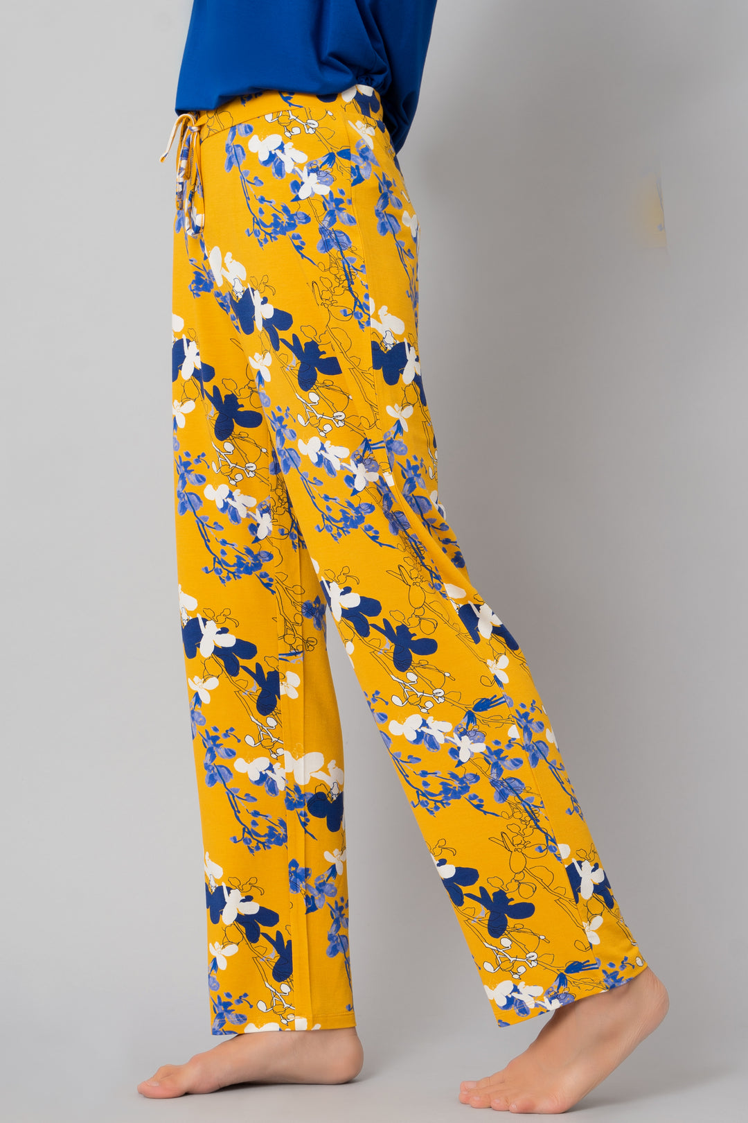 Floral Love Pajama Set in vibrant yellow with floral print design.