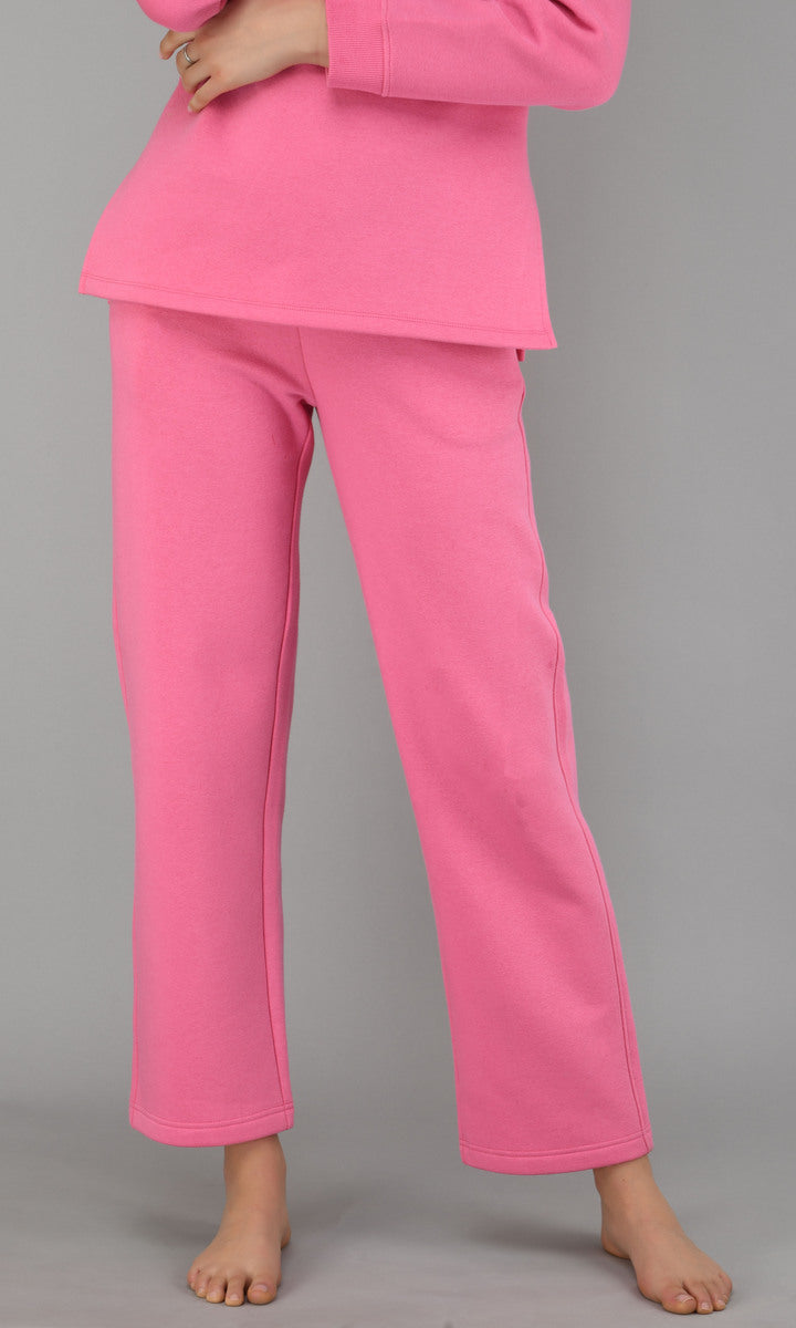 Feisty Pink Fleece Sweatshirt and pants set for cozy comfort.