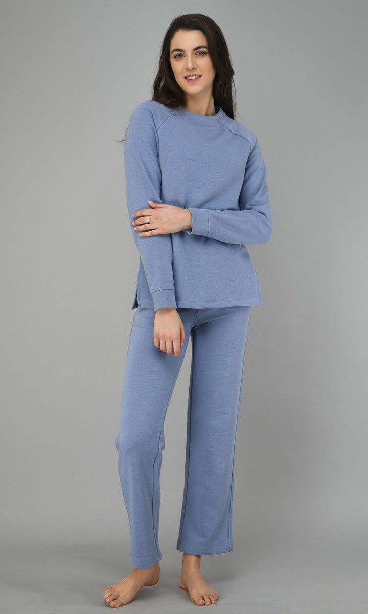 Ice-Blue Fleece Long Pullover Set