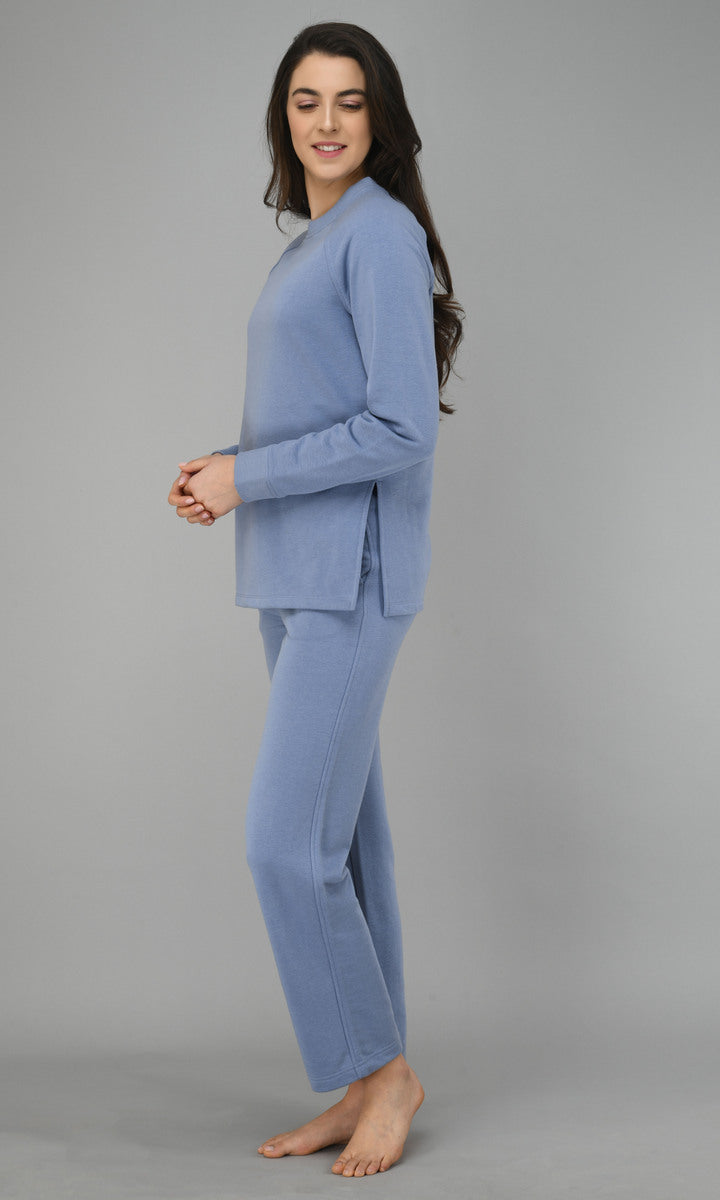 Ice-Blue Fleece Long Pullover Set