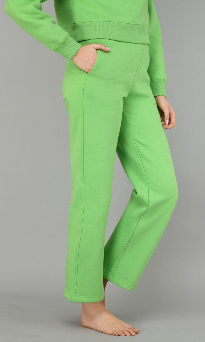 Glam Green Fleece Lounge Set featuring comfortable pants and stylish design.