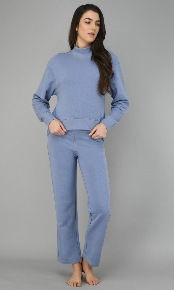 Ice-Blue Fleece Lounge Set, cozy and stylish women's outfit.