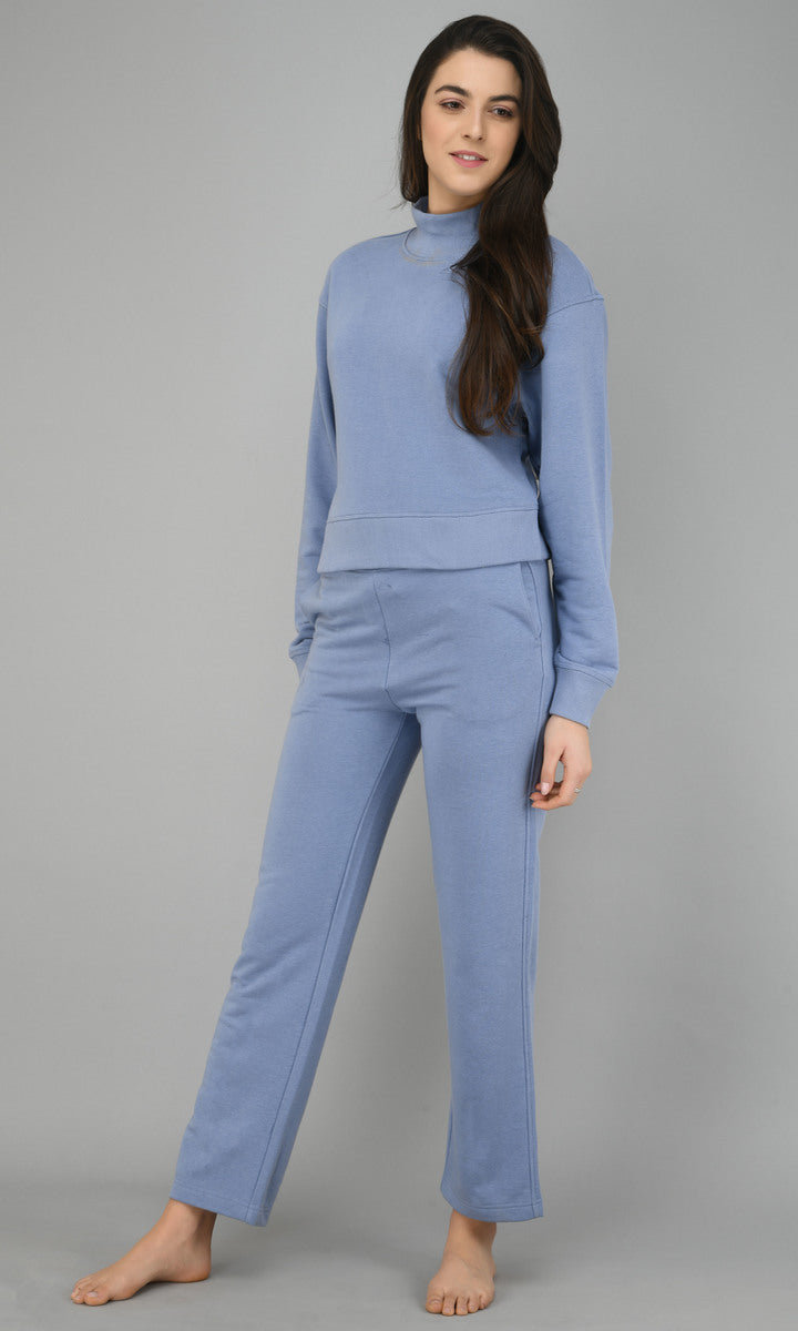 Ice-Blue Fleece Lounge Set for cozy, stylish comfort and relaxation.