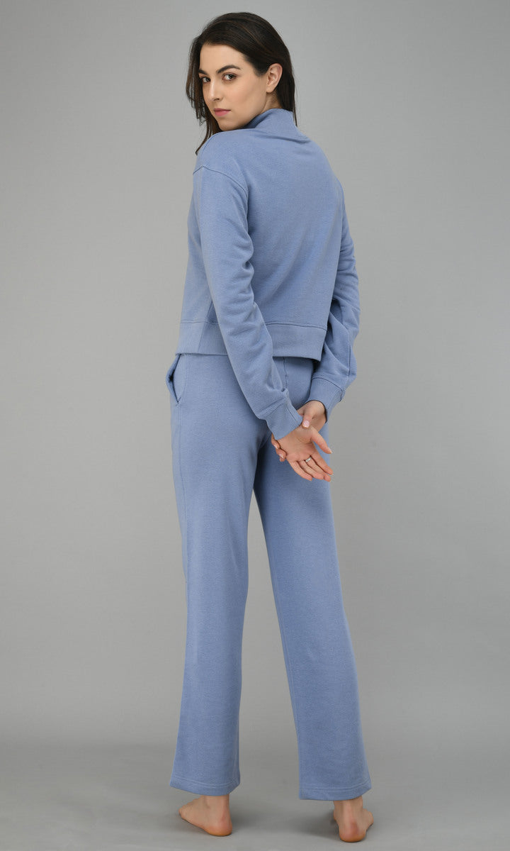 Ice-blue fleece lounge set for ultimate comfort and style.