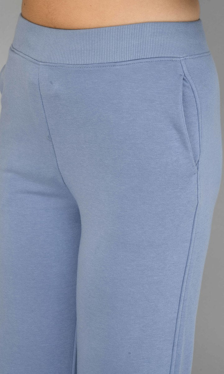 Ice-blue fleece lounge set featuring comfortable and stylish pants.