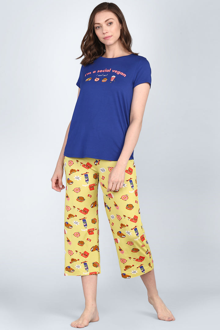 Social Vegan Capri Set with playful food-themed design and comfortable fit.