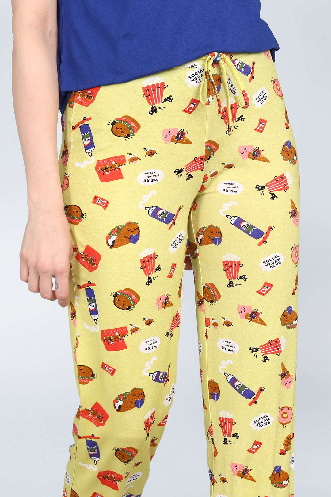 Snuggle Blue Pajama Set with fun food-themed printed pants.