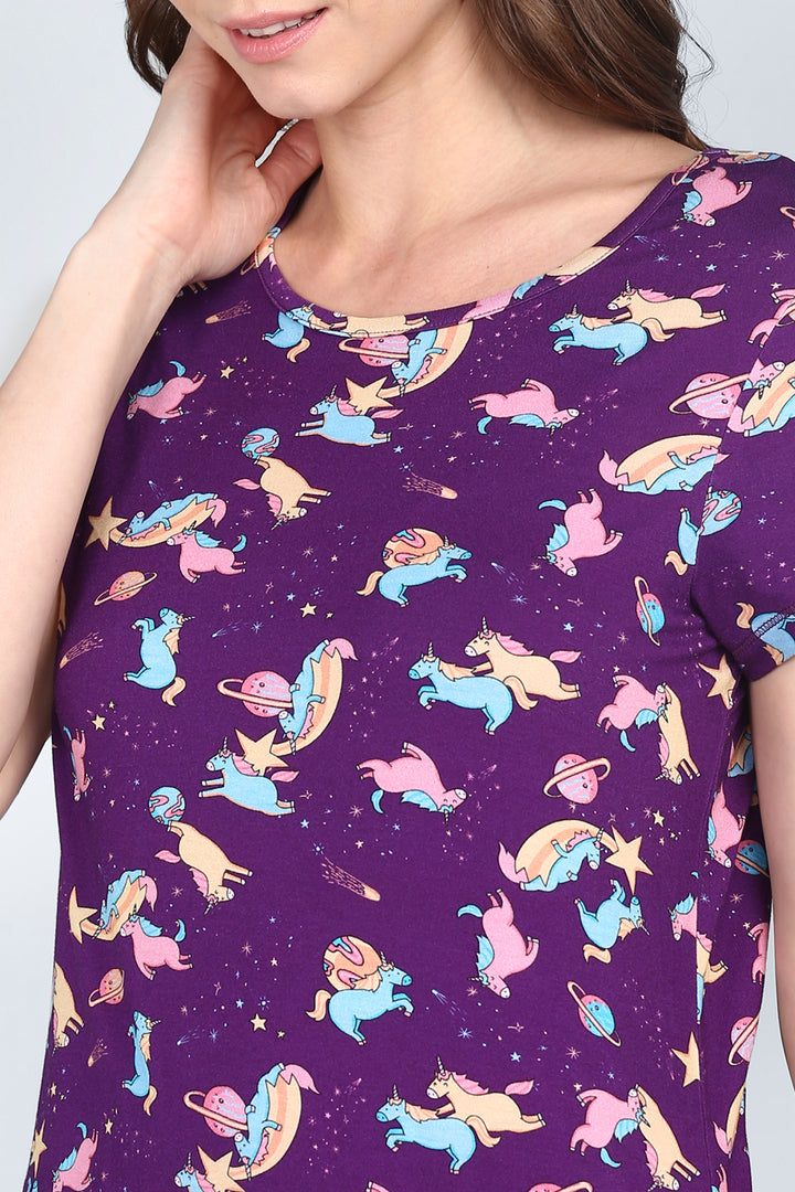 Spaced Out Unicorn Short Dress with colorful cosmic unicorn print.