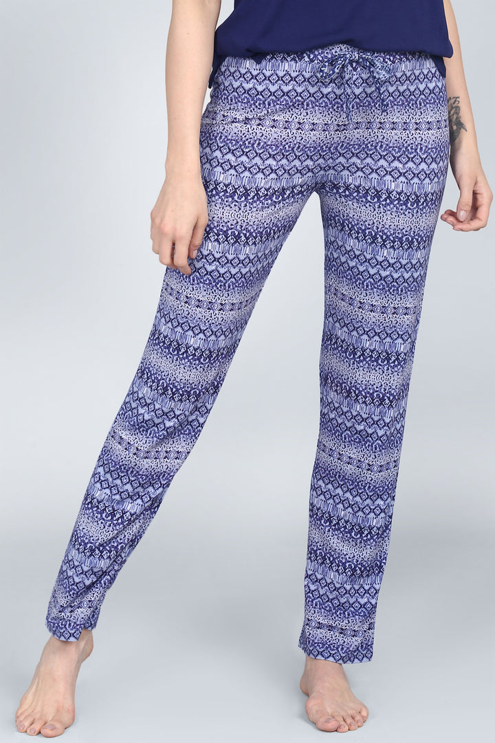 Royal Blue V-Neck Pajama Set with patterned pants for ultimate comfort.