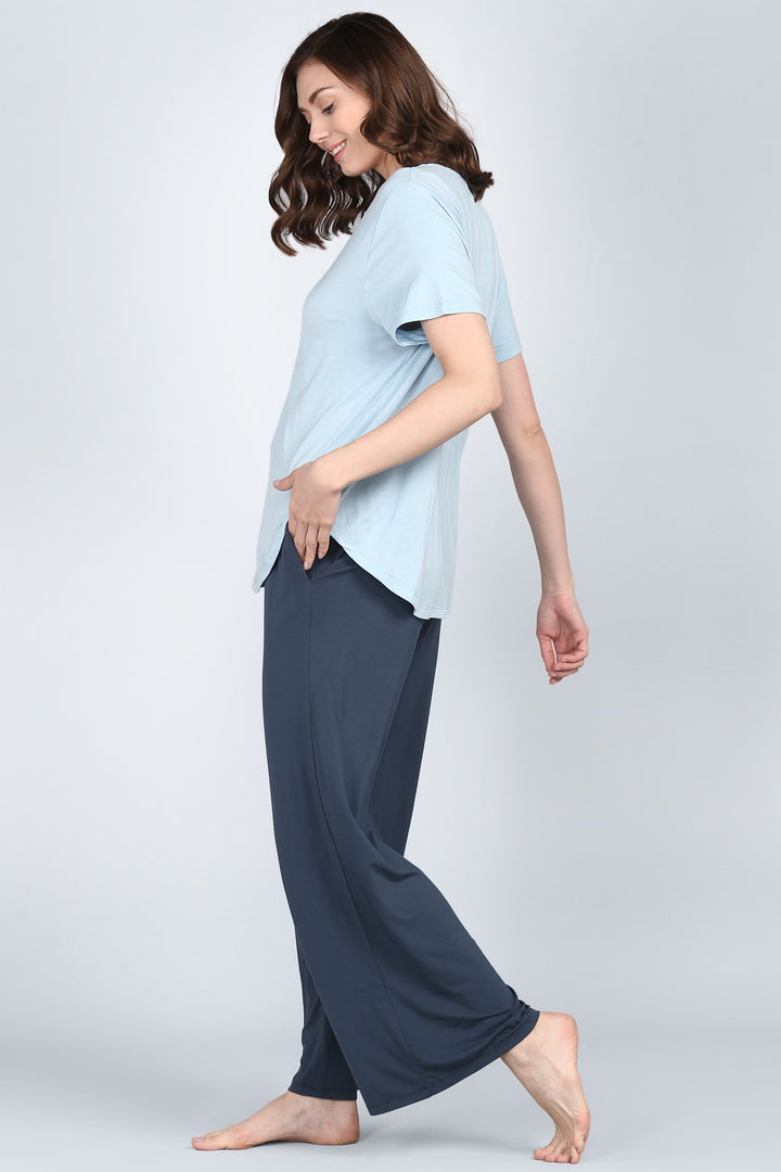 Ombre blue lounge set featuring a stylish top and comfortable pants.