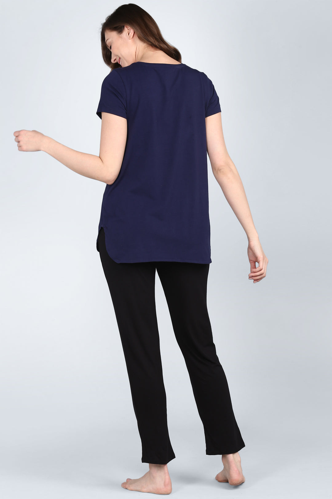 Royal Blue Long Top with short sleeves and stylish back design.