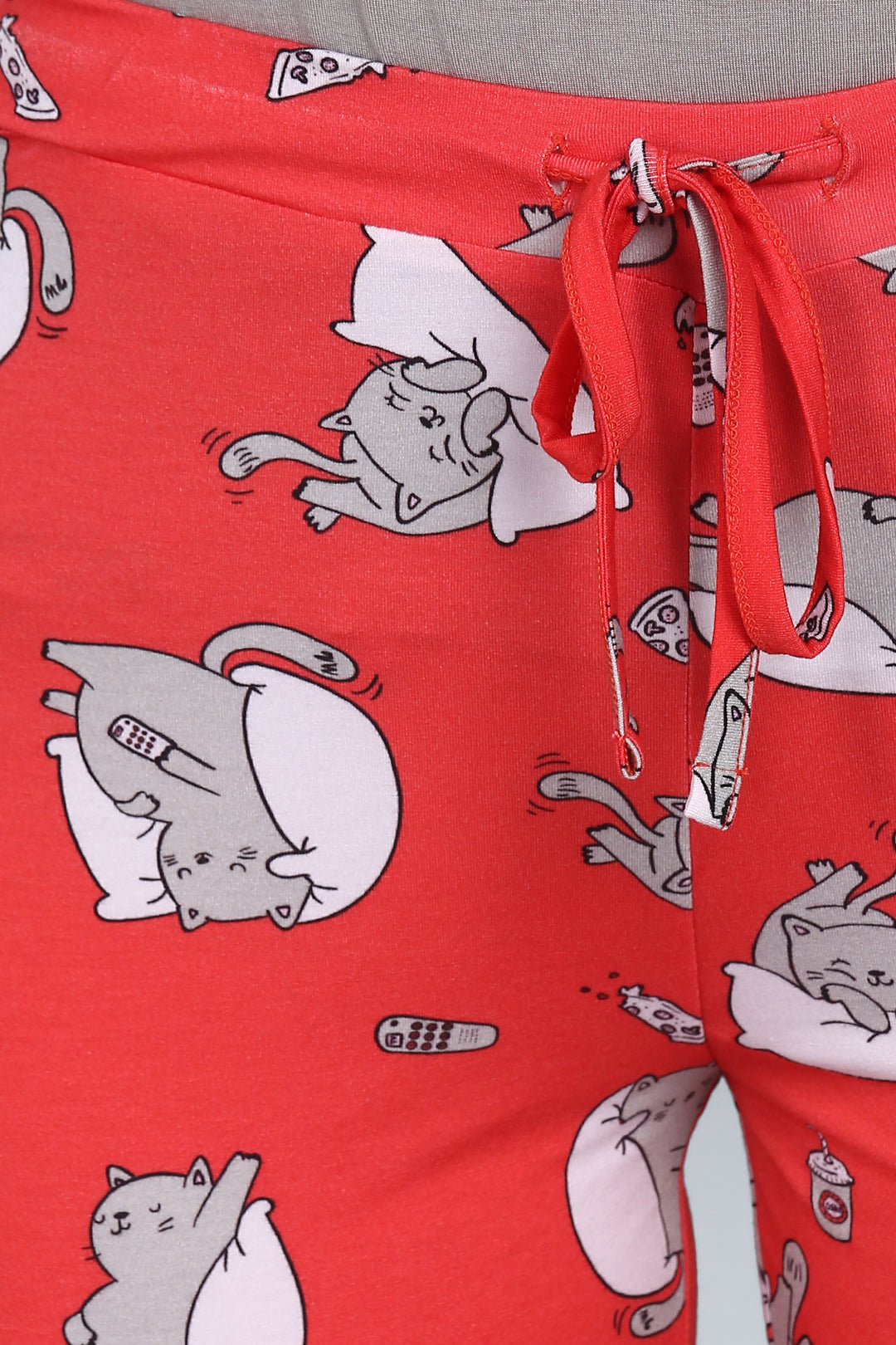 Lazy Cat Shorts with playful cat print design and adjustable waistband.