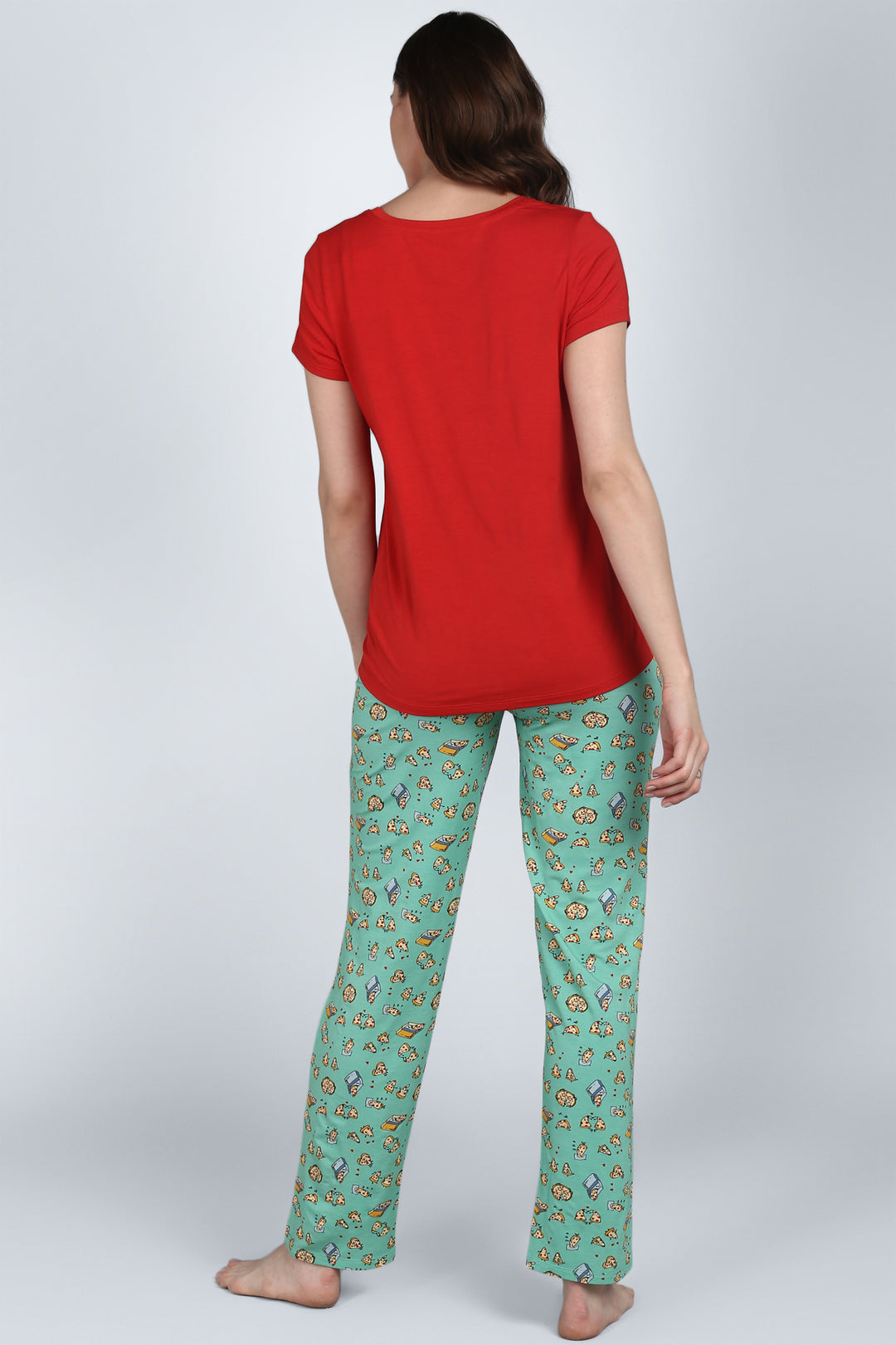 Royal Red Pajama Set featuring a red top and patterned pants.