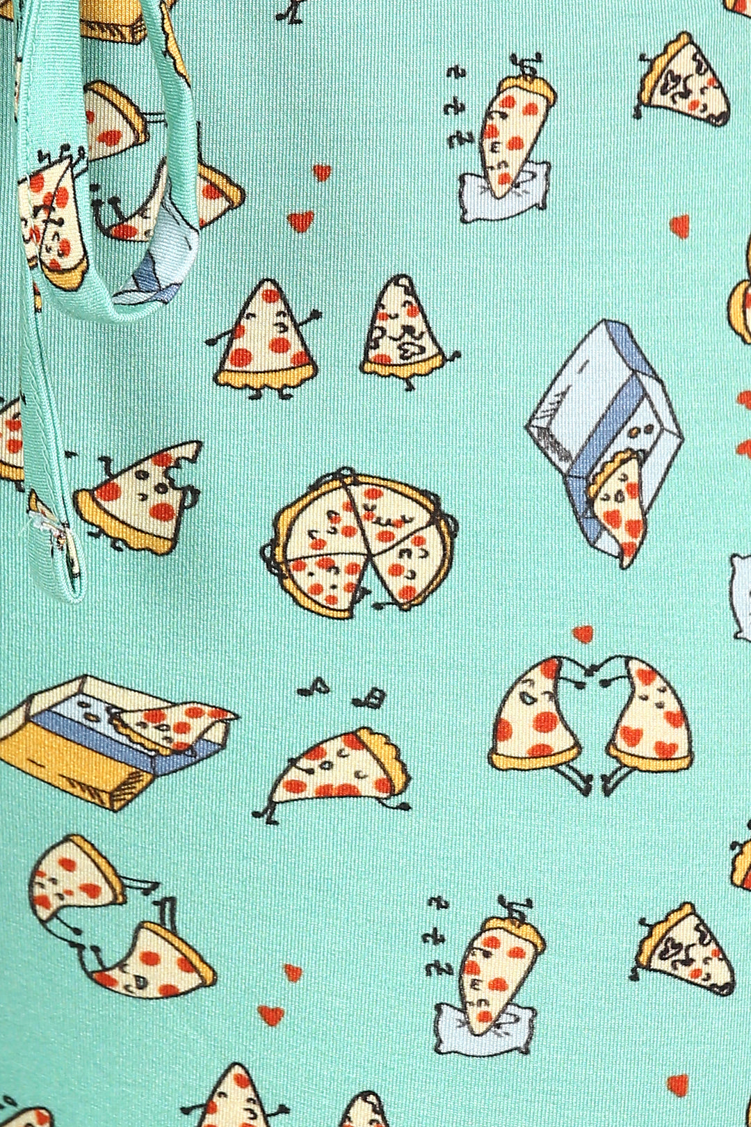 Fun pizza pattern on Royal Red Pajama Set fabric.