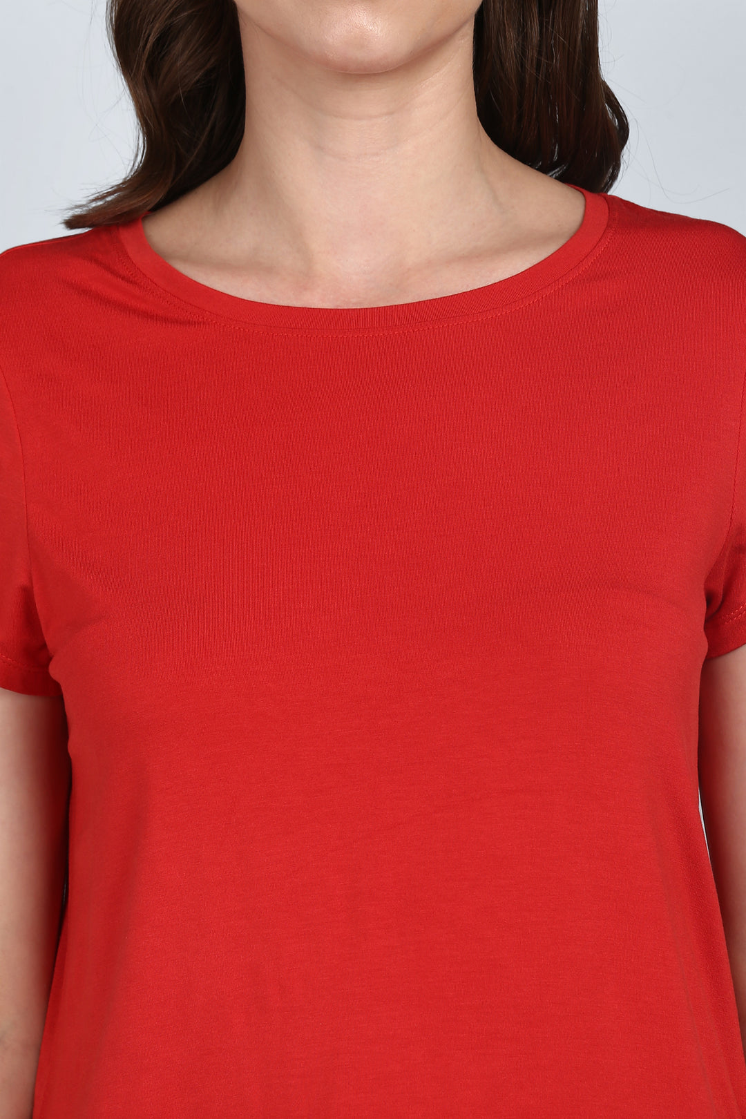 "Close-up of the Royal Red Capri Set's soft t-shirt fabric."