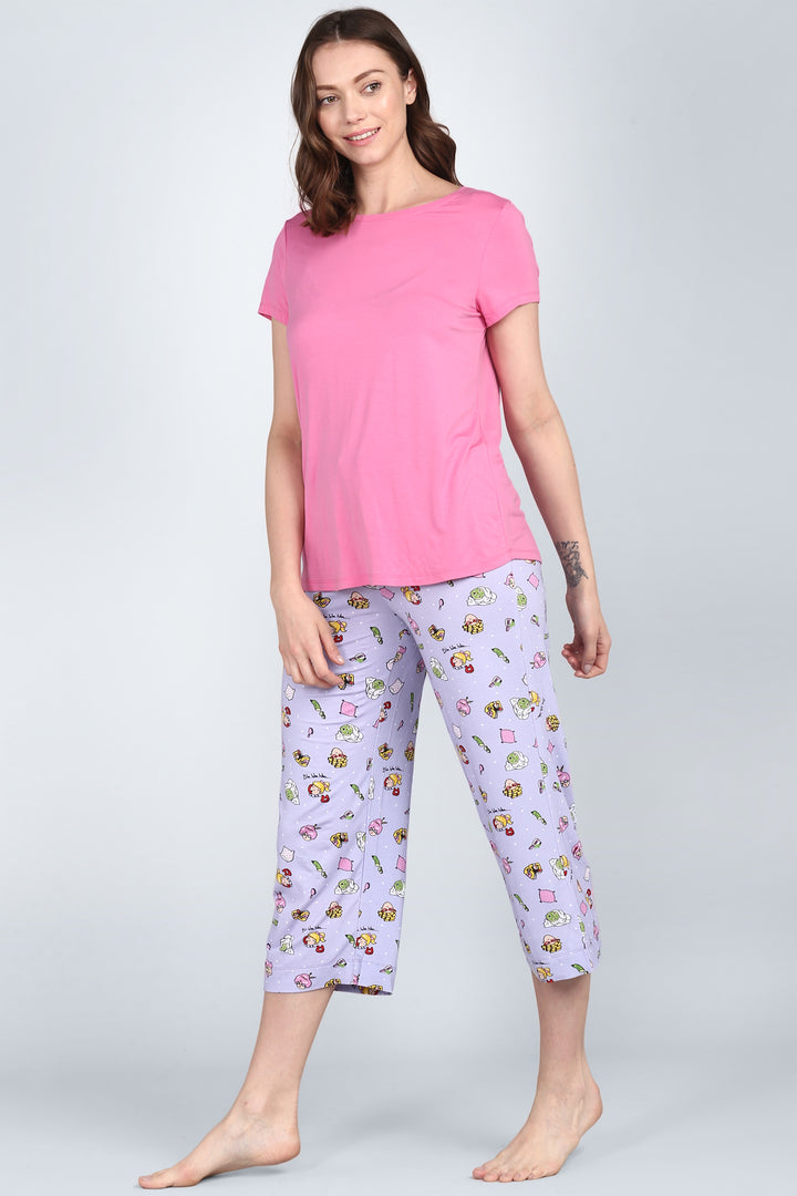 Hearty Pink Capri Set, featuring stylish pink top and playful patterned pants.