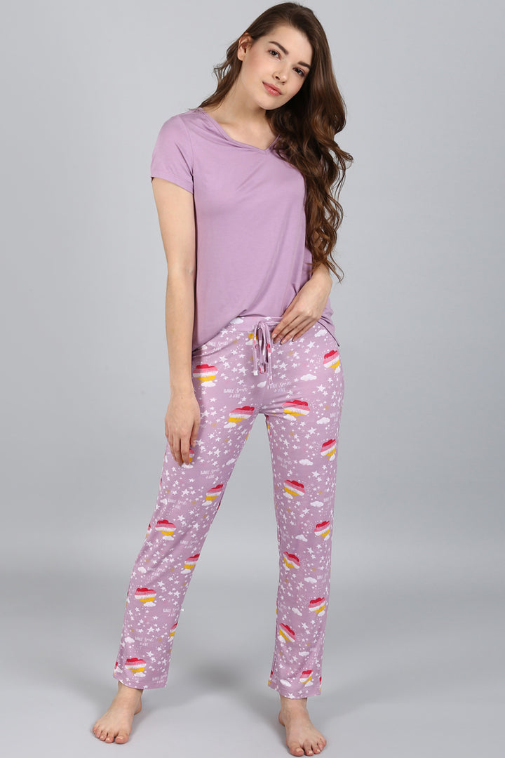 Day Dream Sparkle Pajama Set in soft lavender with playful cupcake pattern.