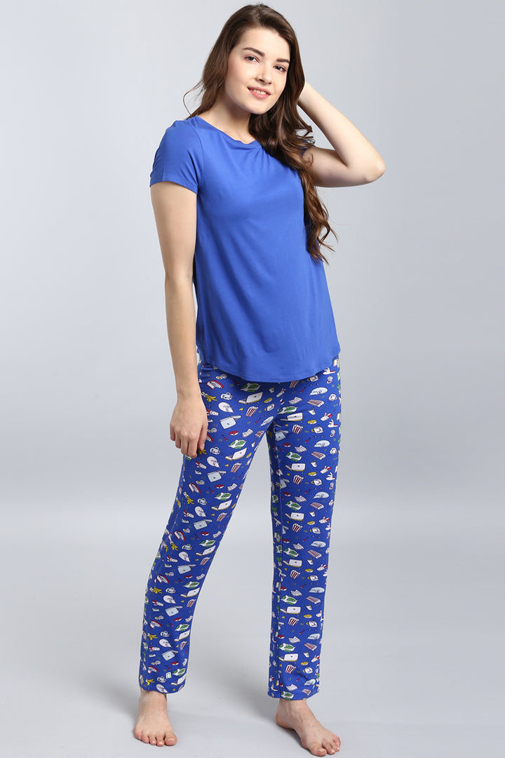 Everyday Bossbabe Pajama Set in vibrant blue, stylish and comfortable for lounging.