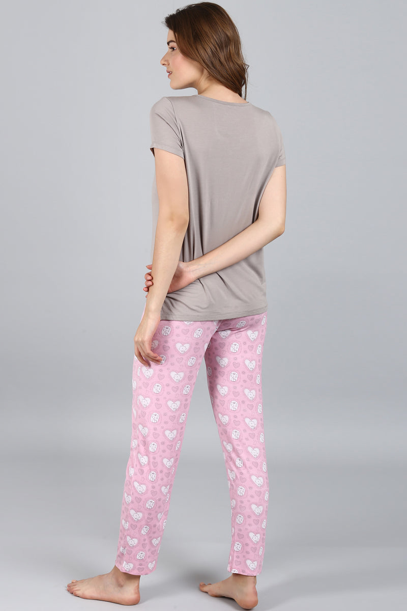 Sassy Kitty Pajama Set featuring cute, playful cat print pants.