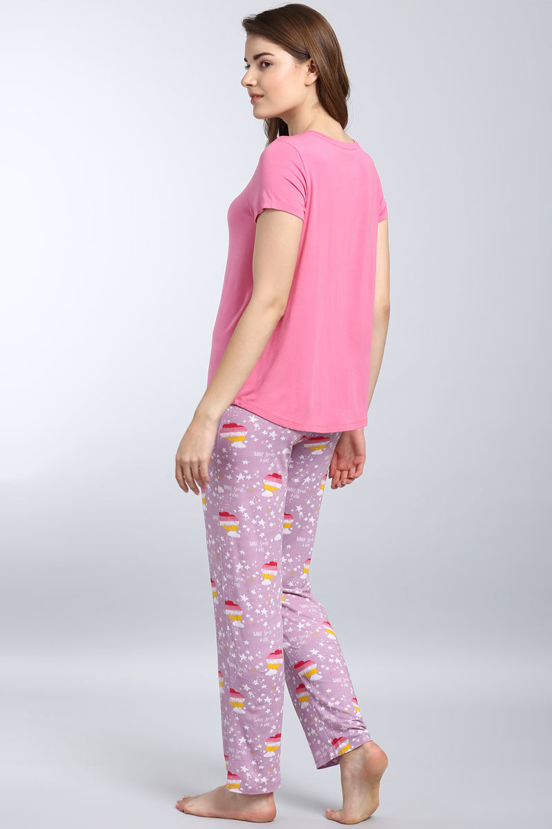 Twinkle Sparkle Pajama Set in pink and playful cupcake design.