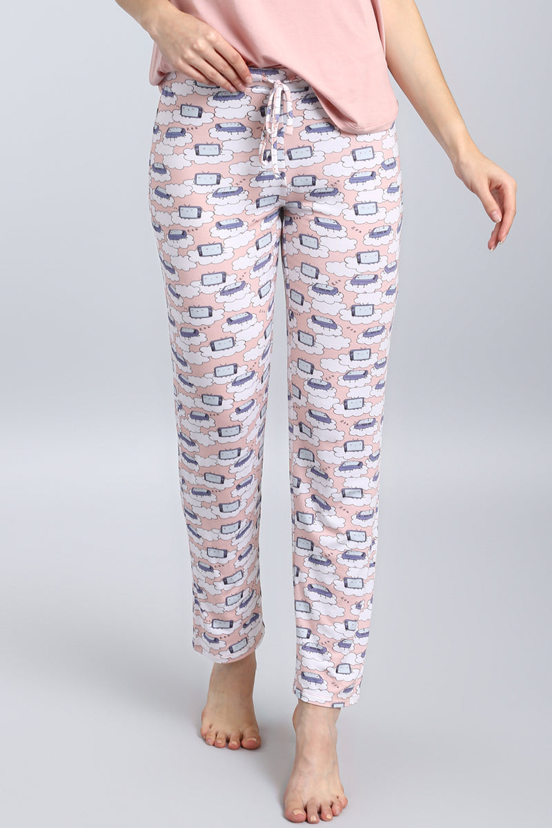 Sleepy T.V Pajama Set featuring playful cloud and TV pattern.