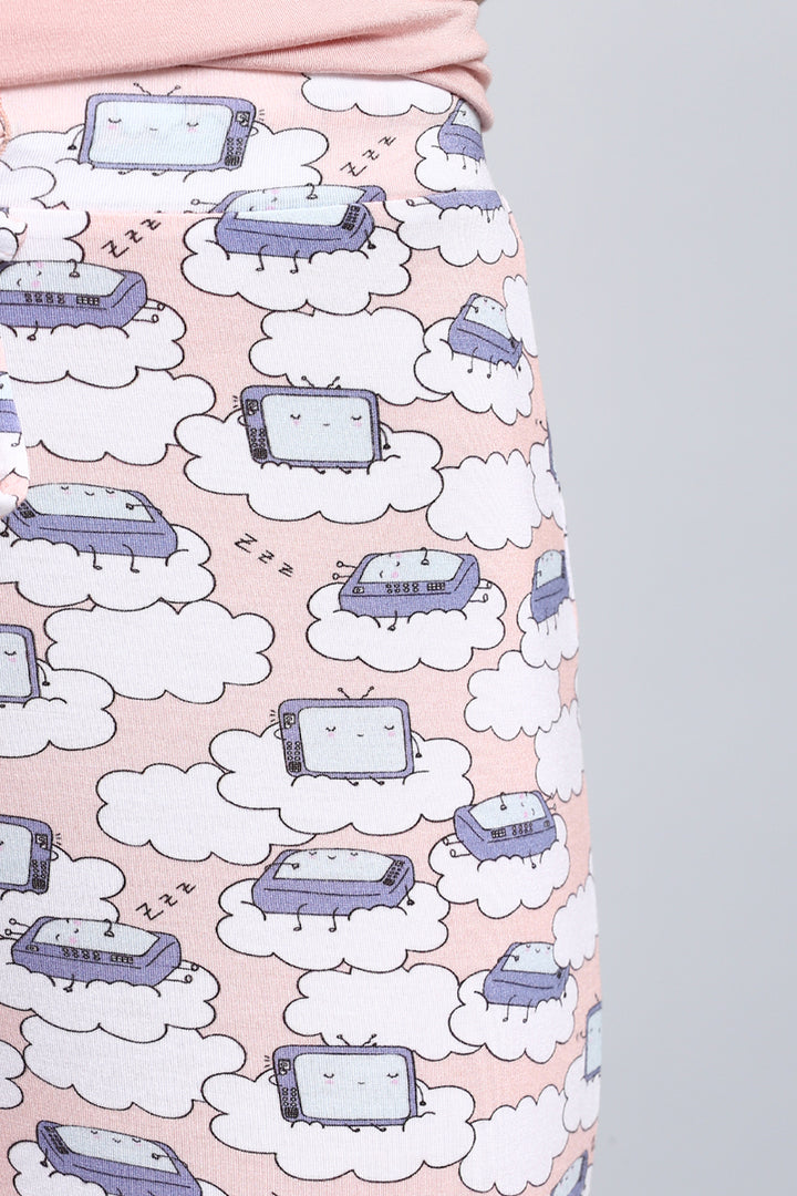 Cute Sleepyhead Pajama Set with whimsical TV cloud pattern.