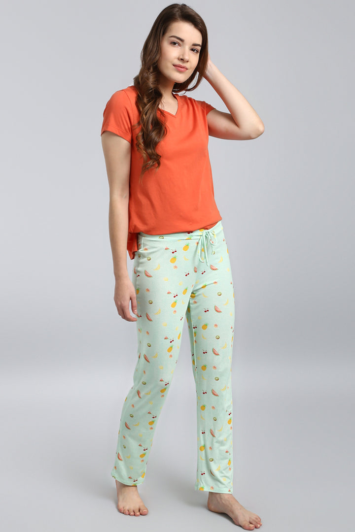 Berry Blast Pajama Set featuring colorful fruit print pants and matching top.