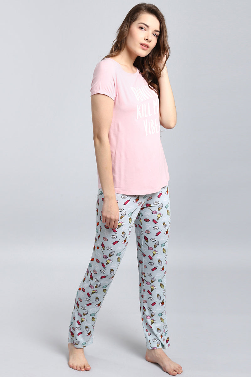 Do Not Kill My Vibe Pajama Set with playful ice cream pattern.