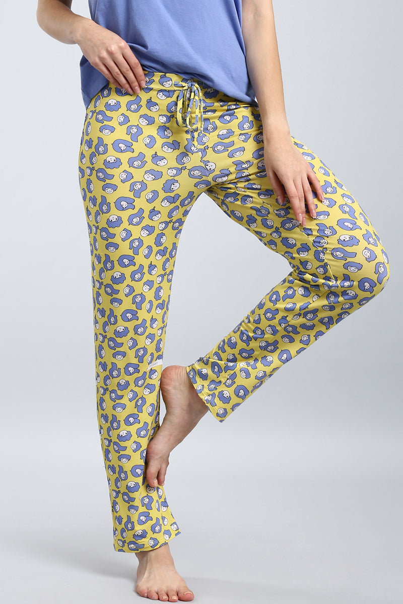 Happy Girl Pajama Set featuring playful yellow pants and blue top.