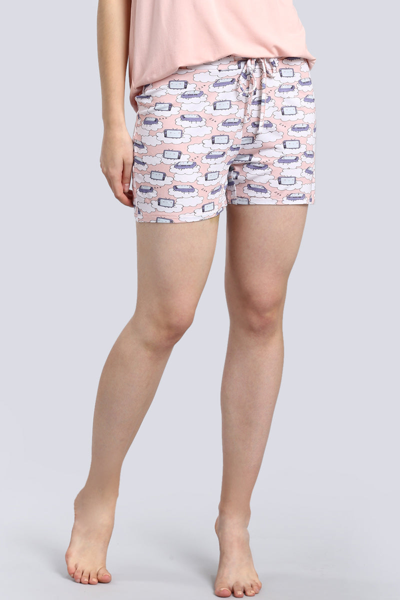 Sleepyhead Shorts Set featuring playful cloud and toast design for comfort.