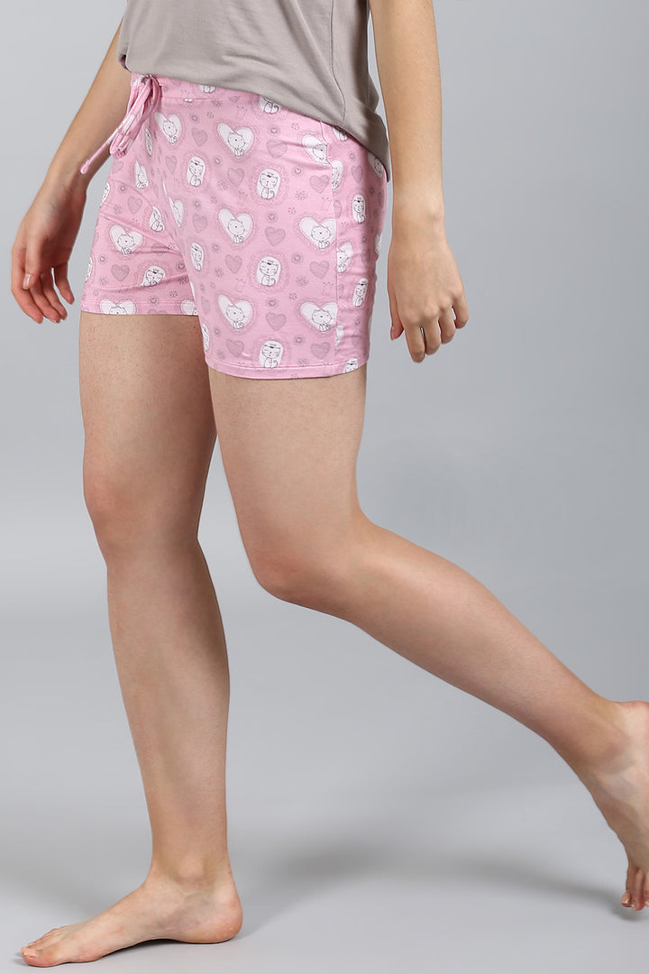 Sassy Kitty Shorts Set in playful pink cat print design.