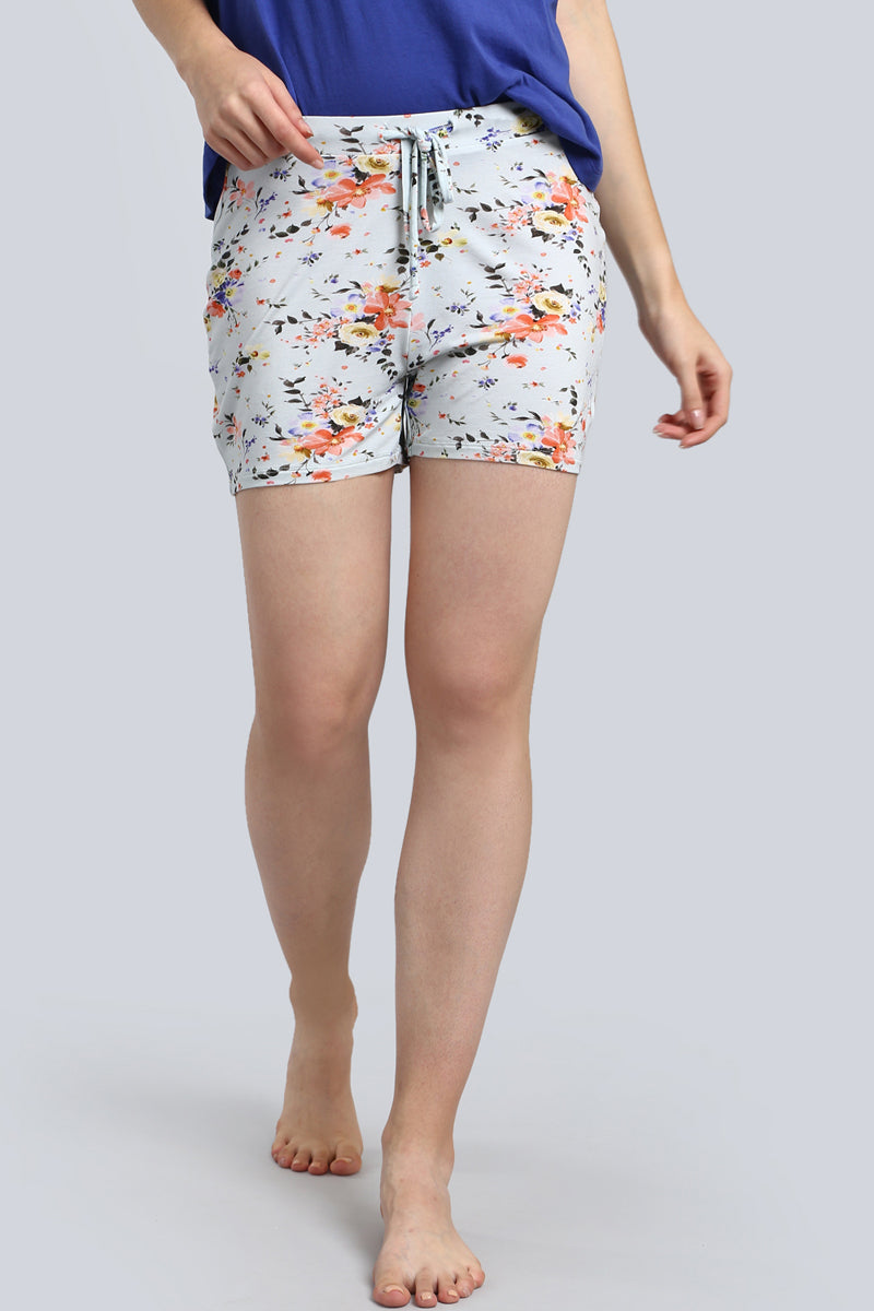 Delicate floral shorts set for stylish, comfortable summer wear.