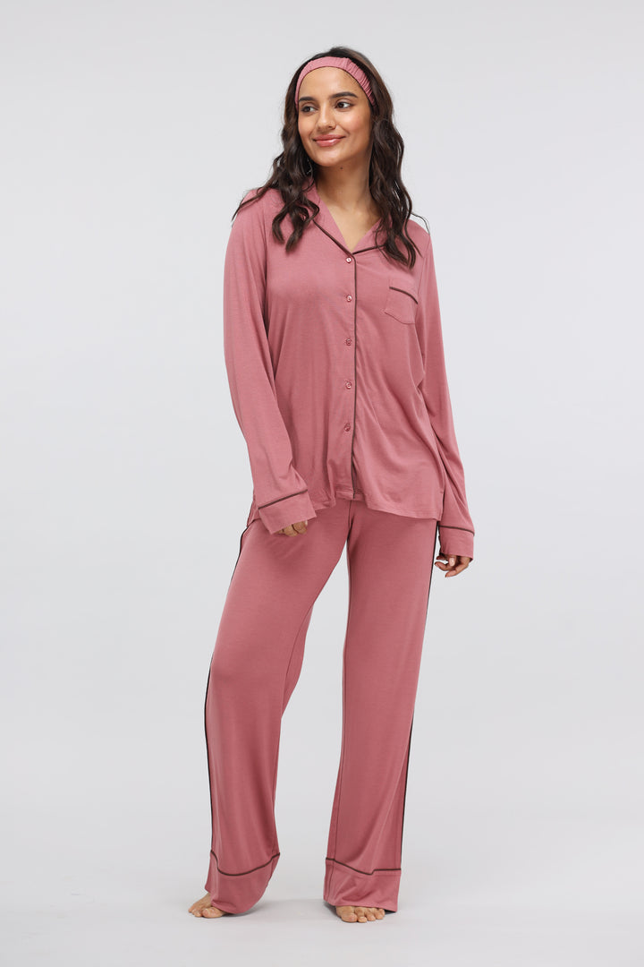 Deco Rose Full Sleeve Button Down Modal Pajama Set for women.