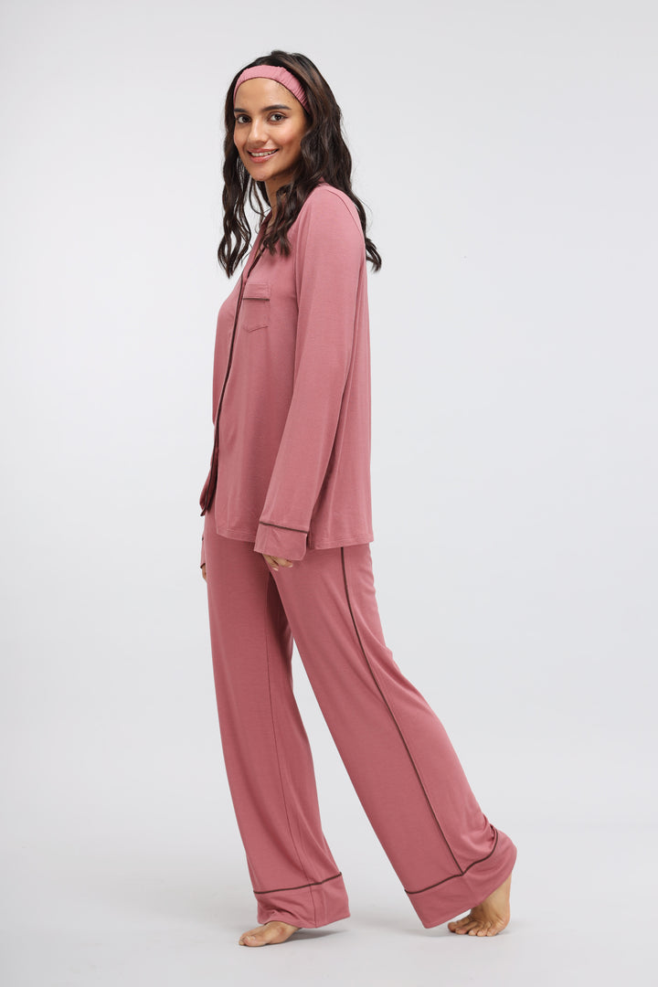 Deco Rose full sleeve modal pajama set with matching headband.