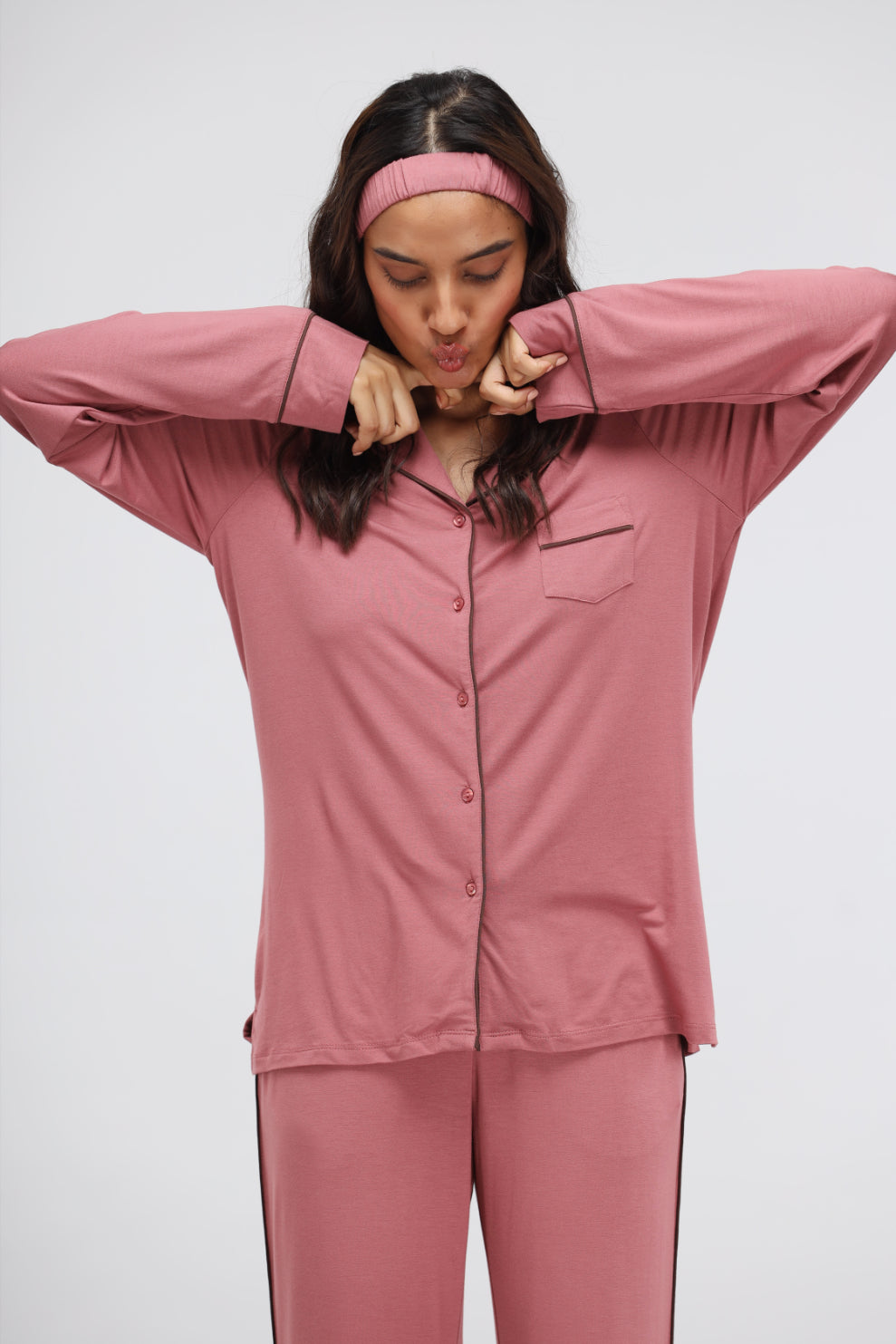 Deco Rose Full Sleeve Button Down Modal Pajama Set