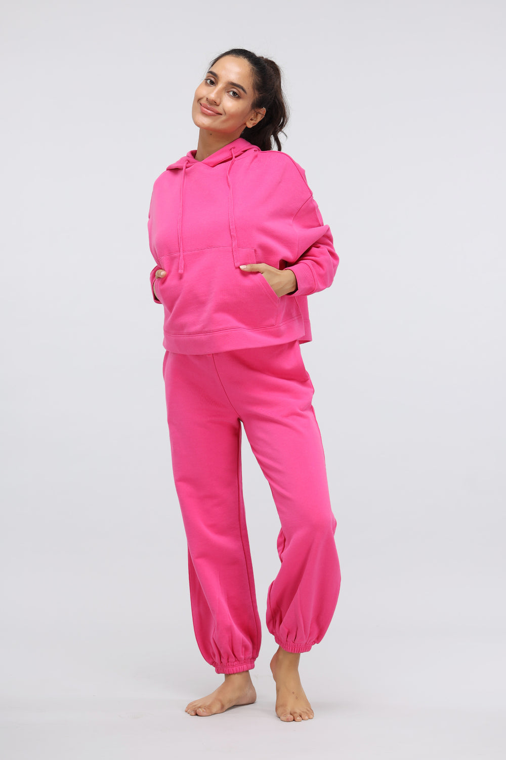 Pink Cotton Terry Hoodie Set