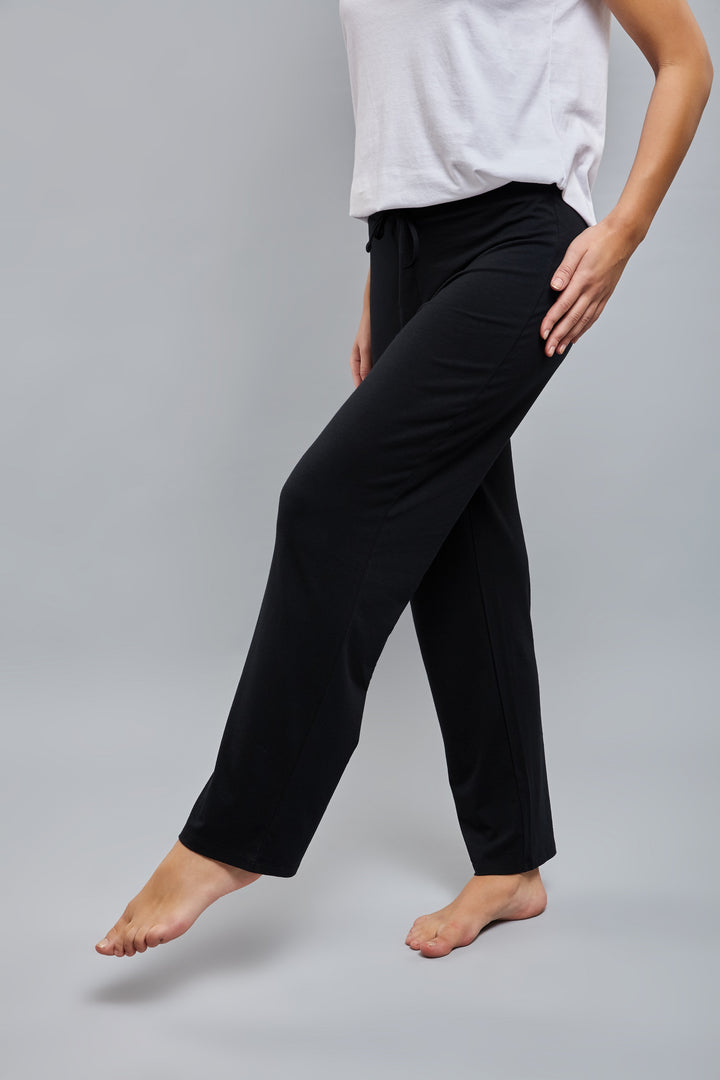 Comfortable black lounge pants for relaxation and de-stressing.