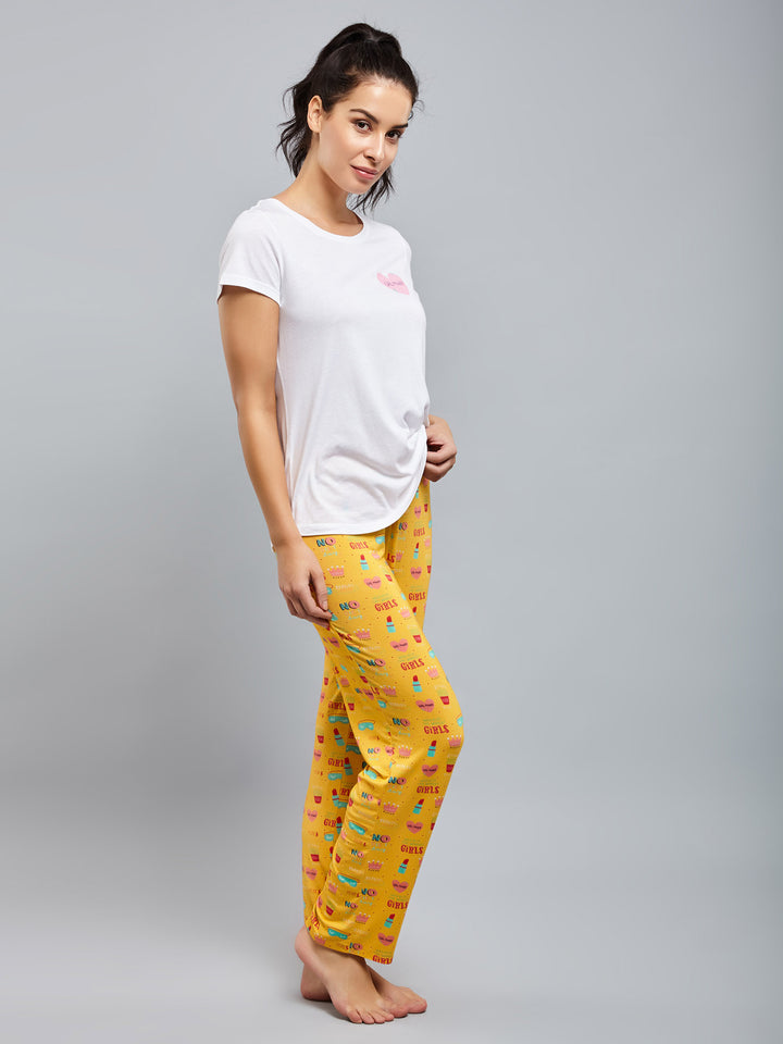 Girl Power Pajamas for women, featuring vibrant yellow print and comfortable fit.