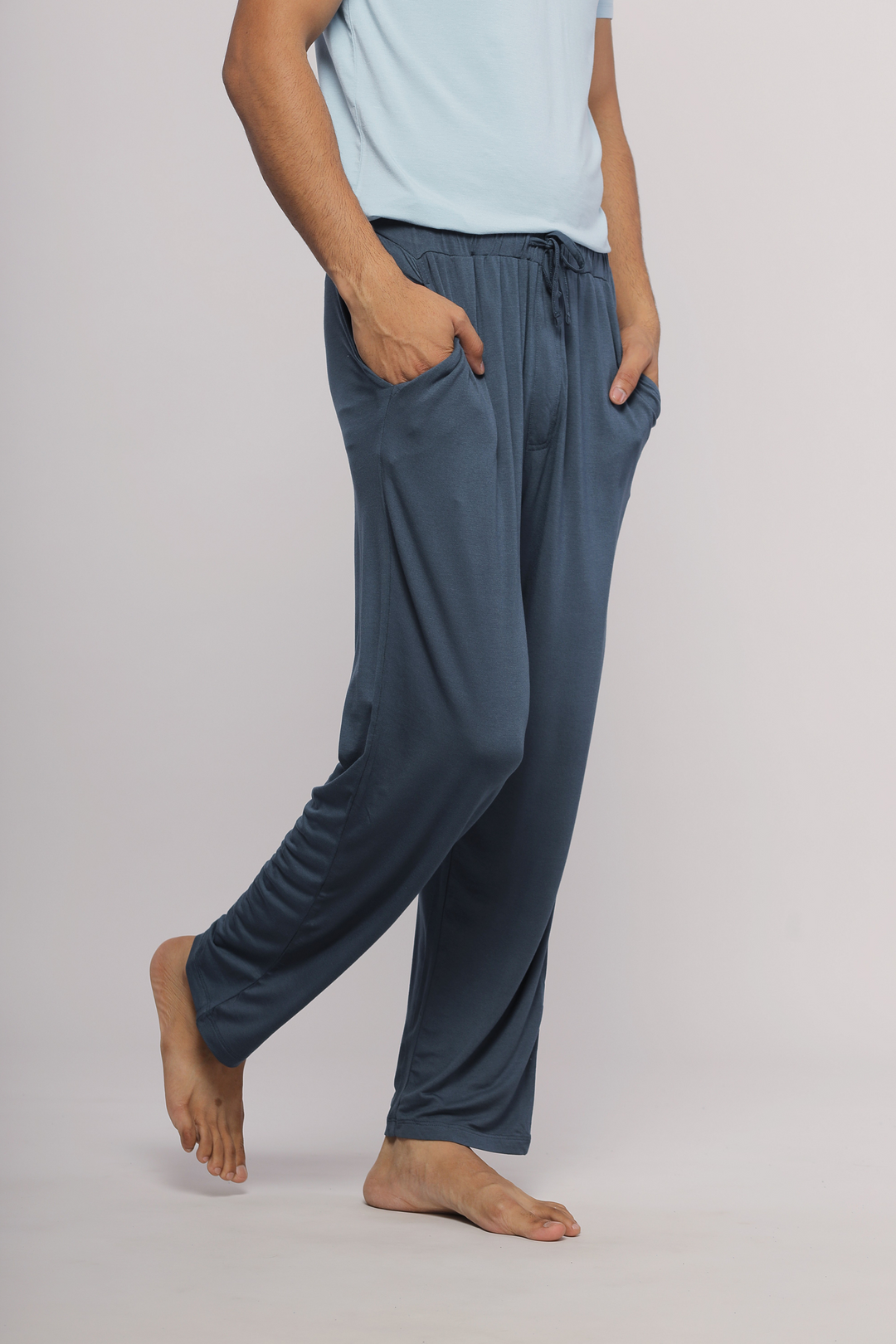 Ombre blue men's pajama set with relaxed fit and pockets.