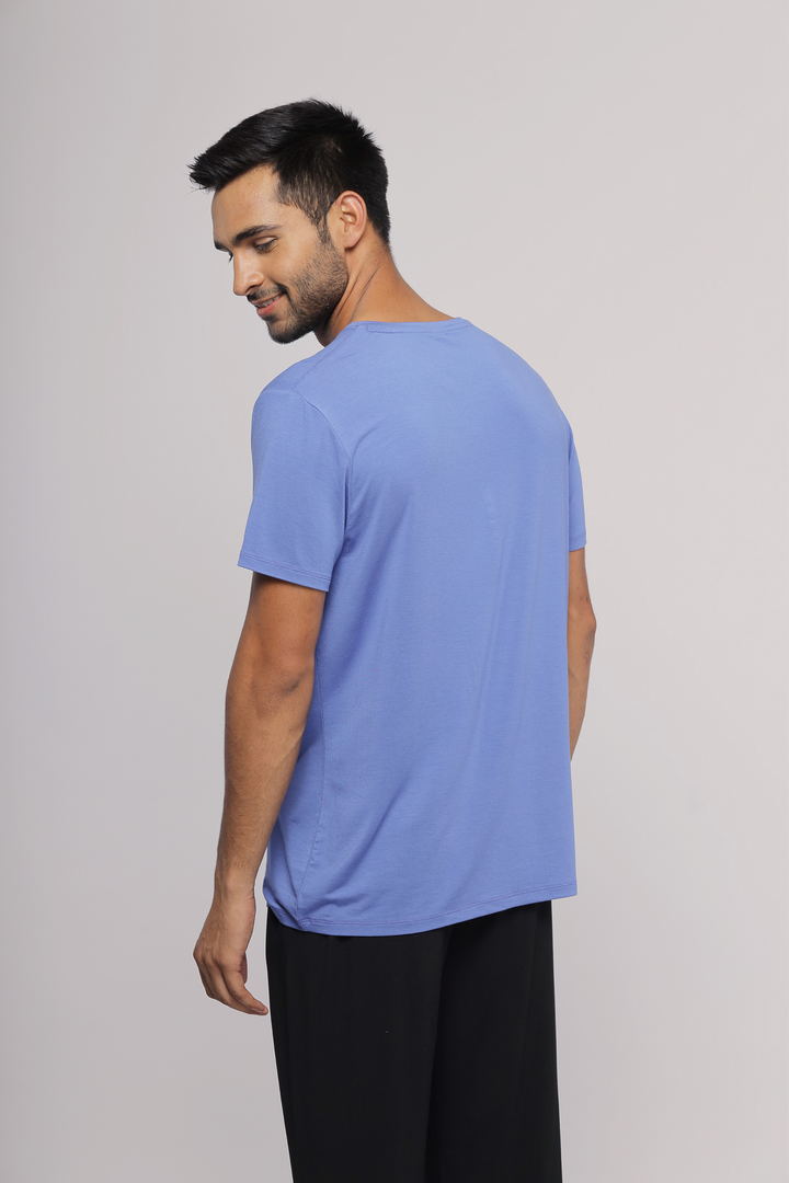 Relax Blue Men's T-Shirt showcased on model from behind.