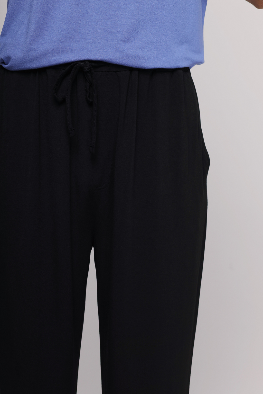 Relax Blue Men's Pajama Set featuring comfortable black drawstring pants.