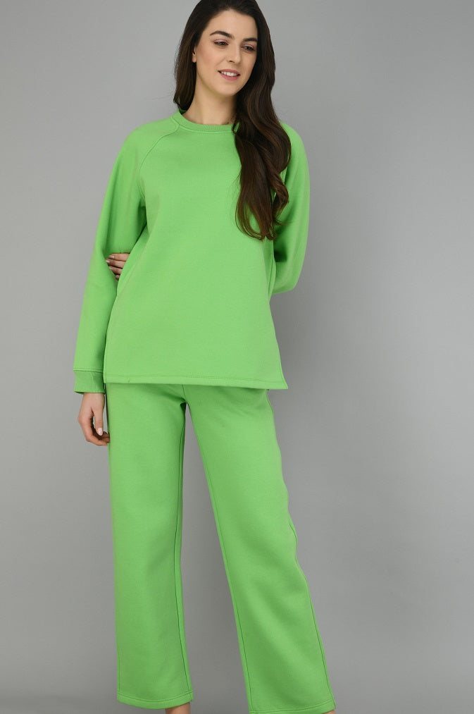 Glam Green Fleece Long Pullover Set